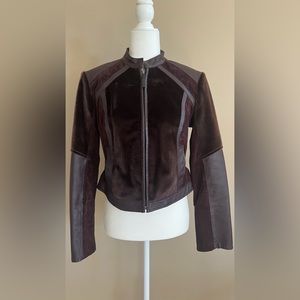 Leather, faux calf hair and suede jacket